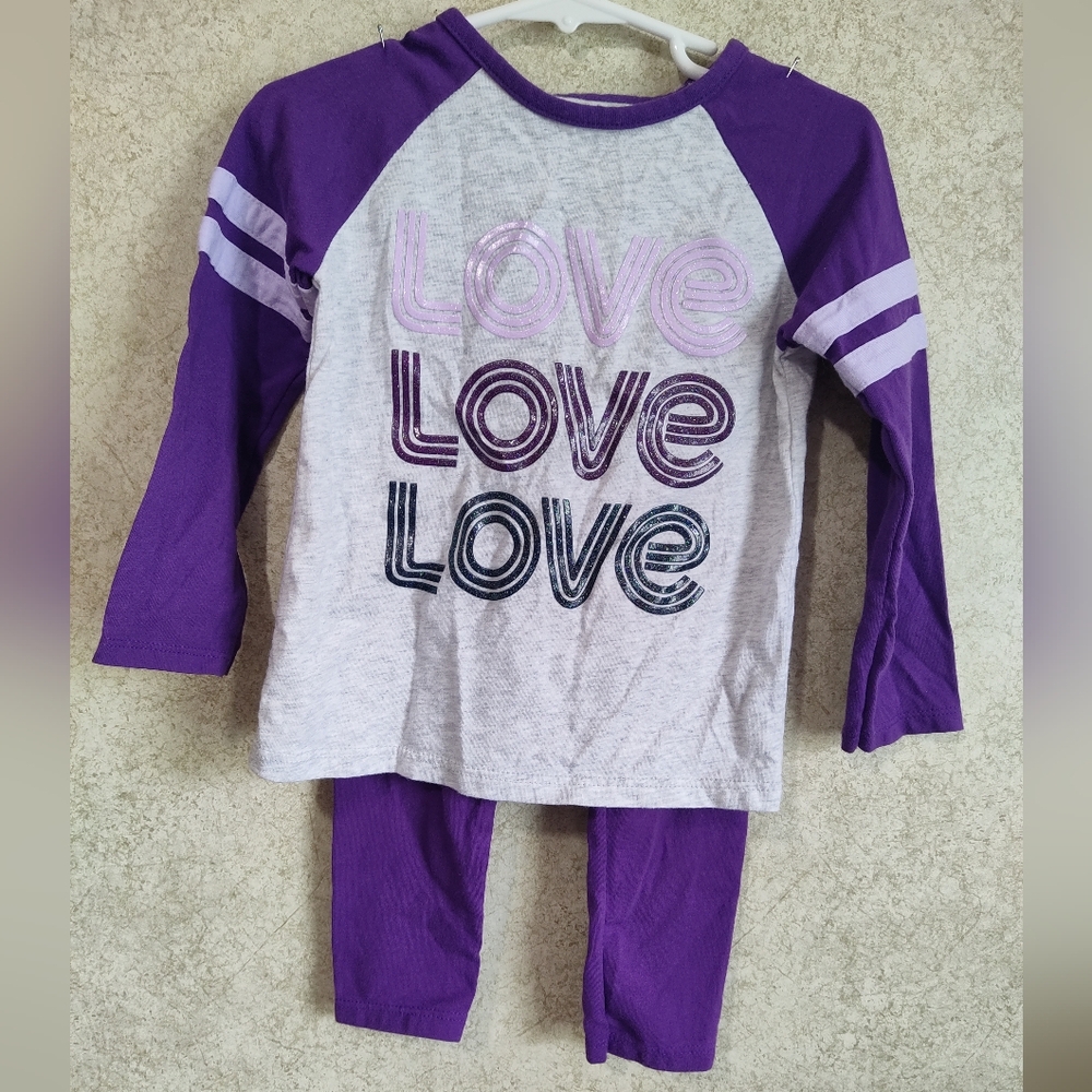 Purple Love Outfit Long Sleeve Raglan Shirt Purple Pants Side 3T